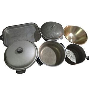 Lot 8 Vtg Wear-Ever Pots Pans 1960s Starburst Lids Stainless Inner Clad